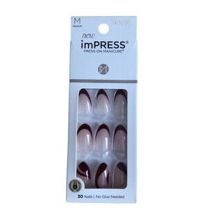 imPRESS KISS Vision Medium Oval Press On Manicure Nails 90695 Deep Red Natural